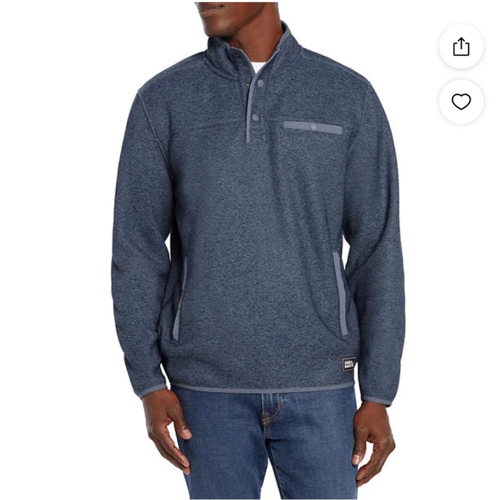 Eddie Bauer Pullover Sweater Fleece Quarter Snap  Pockets Lt. Harbor Blue Sz. L‎